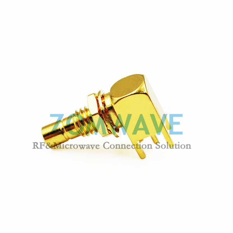 SMB Jack Bulkhead RA Thru Hole PCB Connector, .200 inch x .051 inch Hole,4GHZ