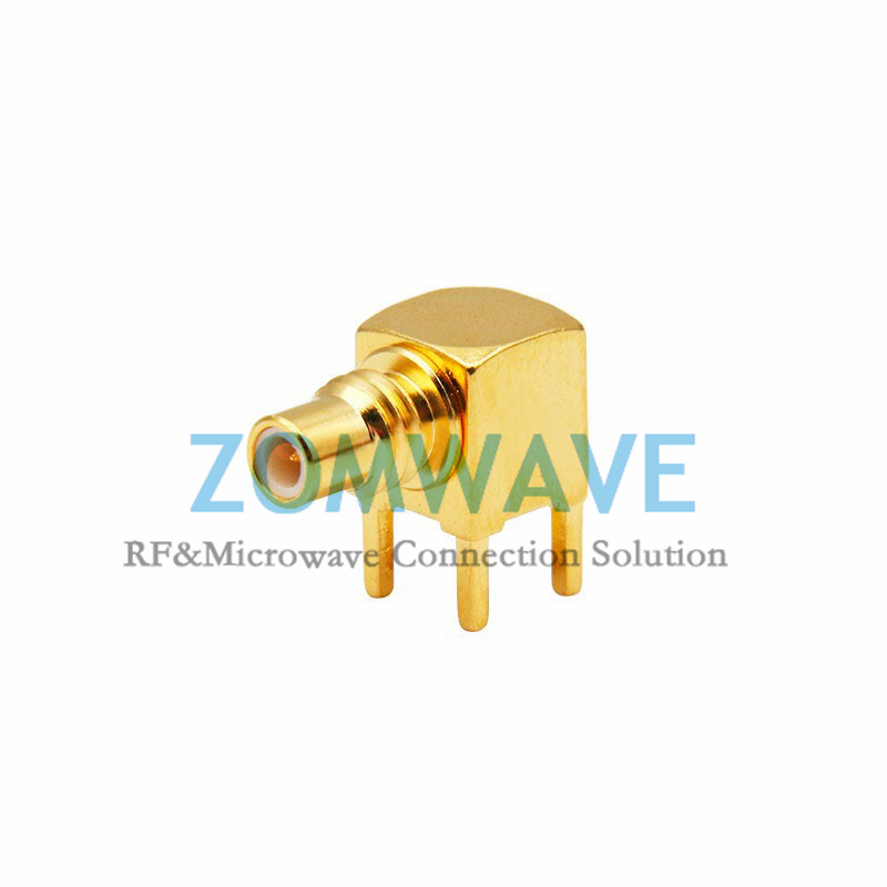 SMC Male Right Angle Thru Hole PCB Connector, .200 inch x .051 inch Hole, 6GHz