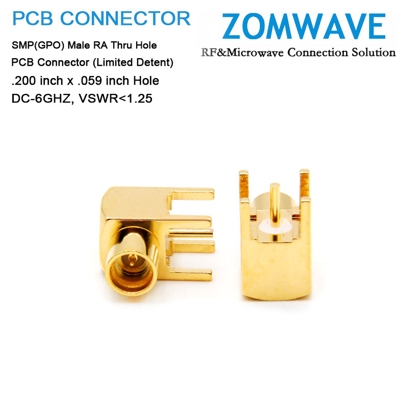 SMP(GPO) Male RA Thru Hole(Limited Detent), .200 inch x .059 inch Hole, 6ghz