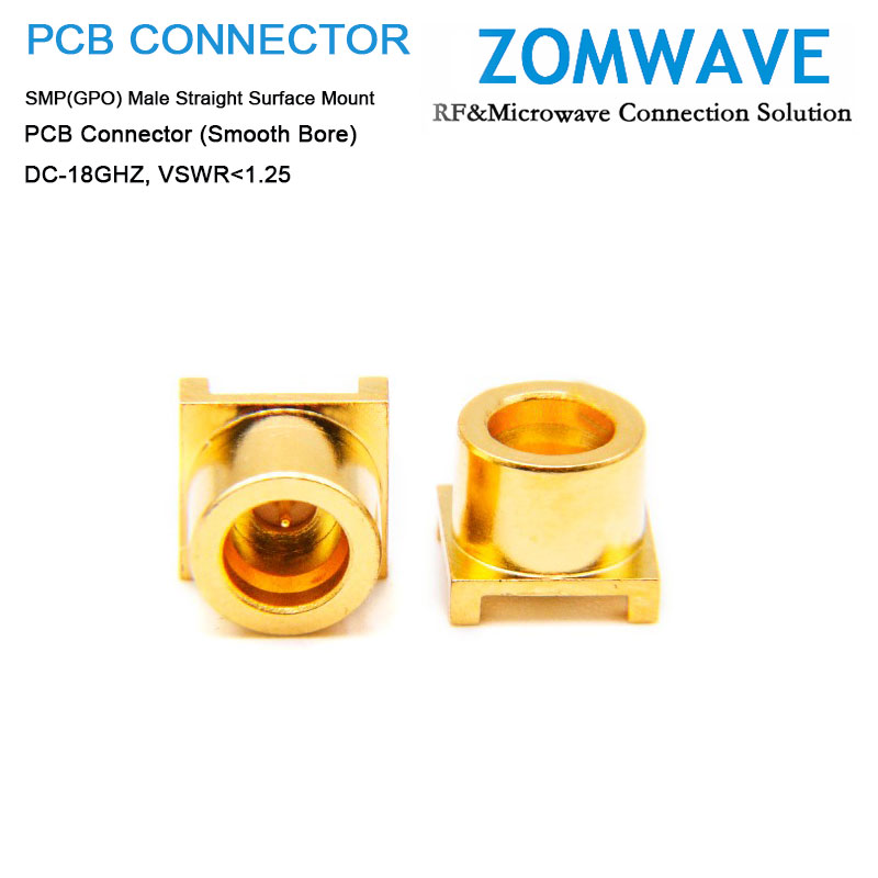 SMP(GPO) Male Straight Surface Mount PCB Connector (Smooth Bore), 18GHz