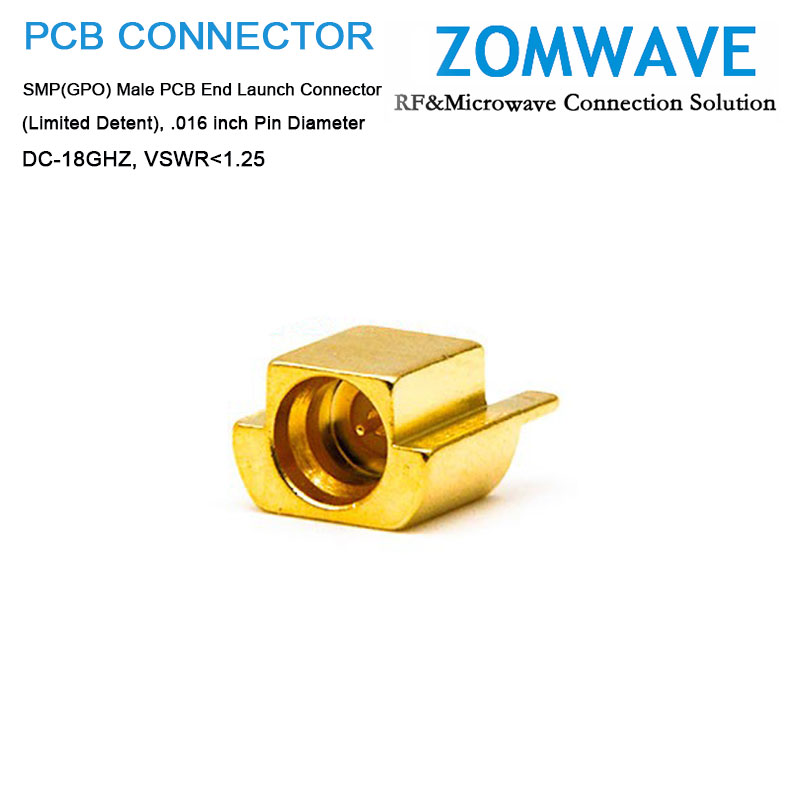 SMP(GPO) Male PCB End Launch(Limited Detent), .016 inch Pin Diameter, 18GHZ