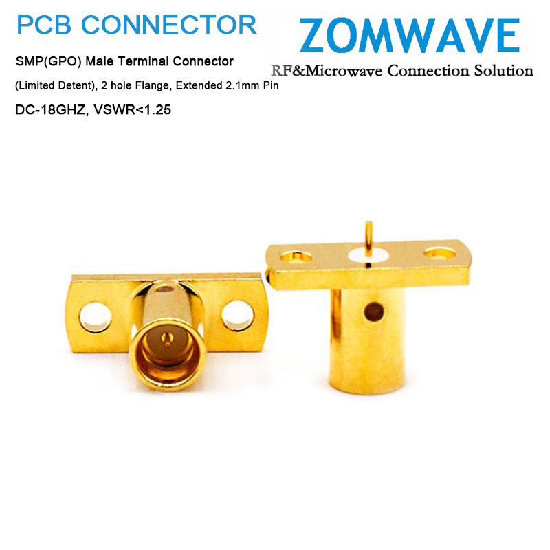 SMP(GPO) Male Terminal Connector (Limited Detent), 2 hole Flange, 2.1mm Pin, 18G