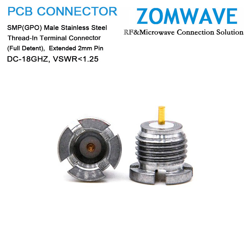 SMP(GPO) Male Stainless Steel Thread-In Terminal Connector (Full Detent), 18G