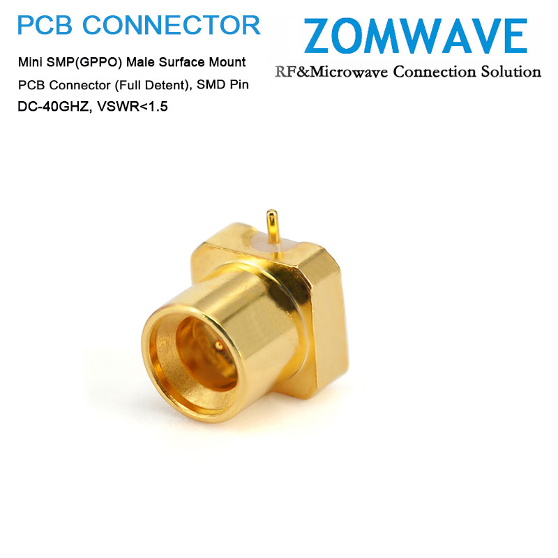 Mini SMP(GPPO) Male Surface Mount PCB Connector (Full Detent), SMD Pin, 40GHz