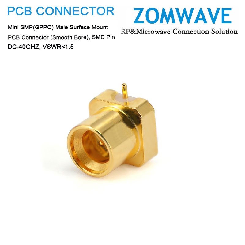 Mini SMP(GPPO) Male Surface Mount PCB Connector (Smooth Bore), SMD Pin, 40GHz