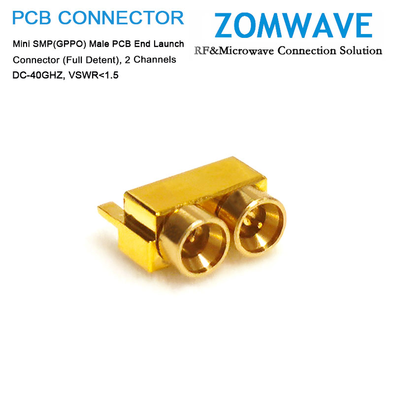 Mini SMP(GPPO) Male PCB End Launch Connector (Full Detent), 2 Channels, 40G