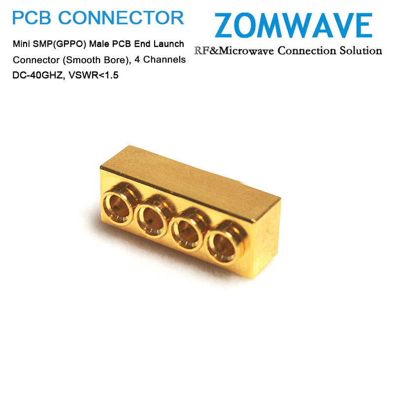 Mini SMP(GPPO) Male PCB End Launch Connector (Smooth Bore), 4 Channels, 40G