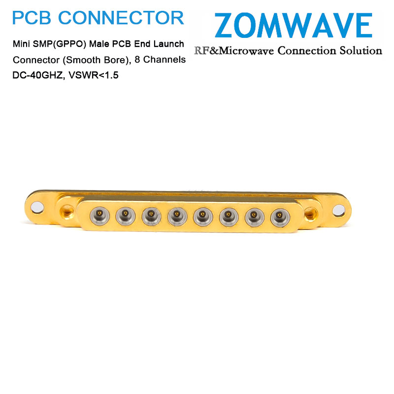 Mini SMP(GPPO) Male PCB End Launch Connector (Smooth Bore), 8 Channels, 40G