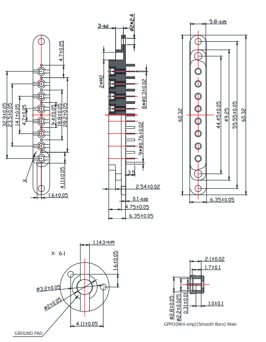 mini smp connector, smpm connector, gppo male connector