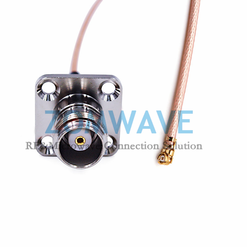 U.FL Plug Right Angle to TNC Female 4 hole Flange, RG178 Cable, 6GHz