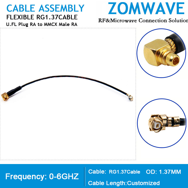 U.FL Plug Right Angle to MMCX Male Right Angle, RG1.37 Cable, 6GHz