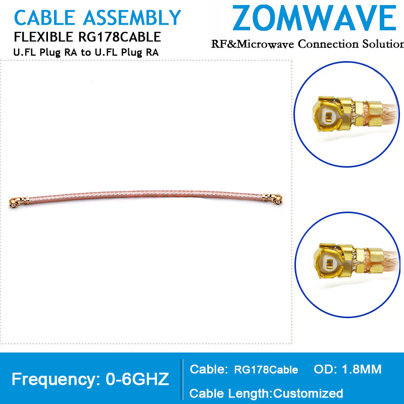 U.FL Plug Right Angle to U.FL Plug Right Angle, RG178 Cable, 6Ghz