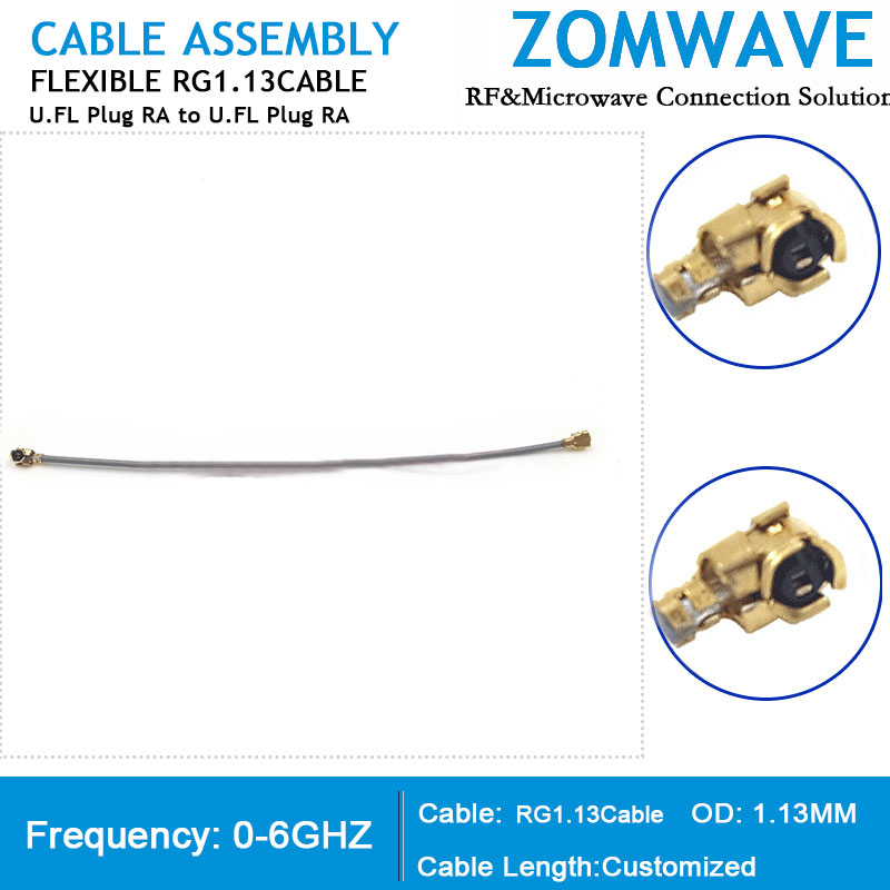 U.FL Plug Right Angle to U.FL Plug Right Angle, RG1.13 Cable, 6GHz