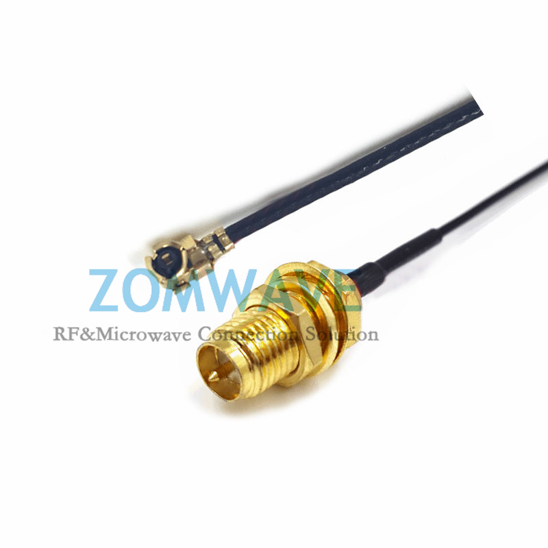 U.FL Plug Right Angle to RP-SMA Female Bulkhead, RG1.13 Cable, 3GHz