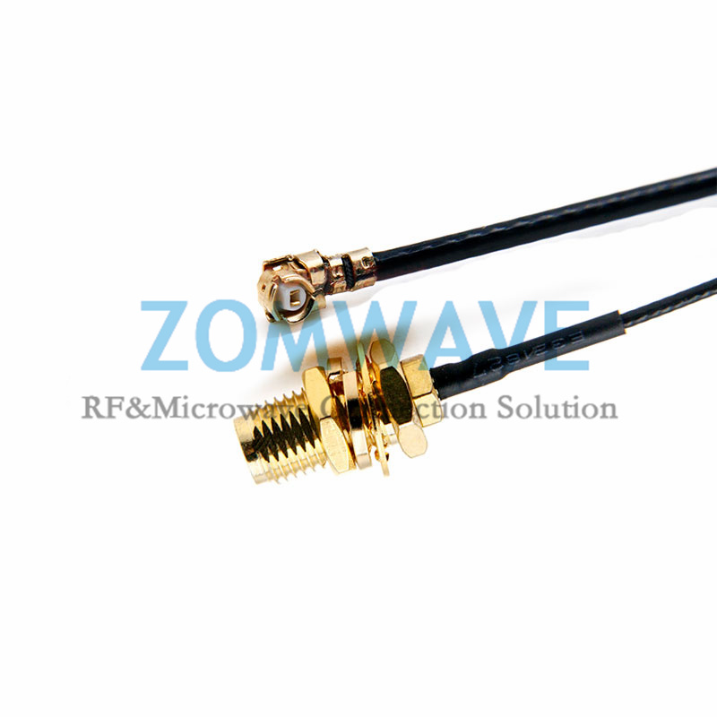 U.FL Plug Right Angle to SMA Female Bulkhead, RG1.37 Cable, 6GHz