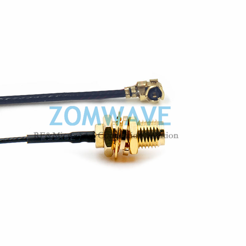 U.FL Plug Right Angle to SMA Female Bulkhead, RG1.13 Cable, 6GHz