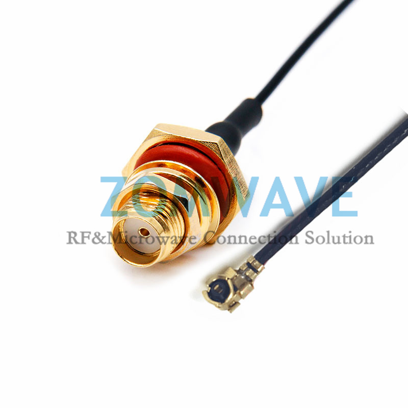 U.FL Plug Right Angle to SMA Female Bulkhead Waterproof, RG1.13 Cable, 6GHz