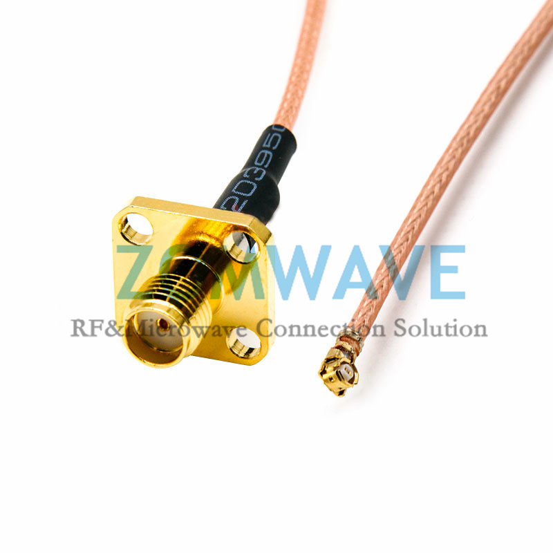 U.FL Plug Right Angle to SMA Female 4 hole Flange, RG178 Cable, 6GHz