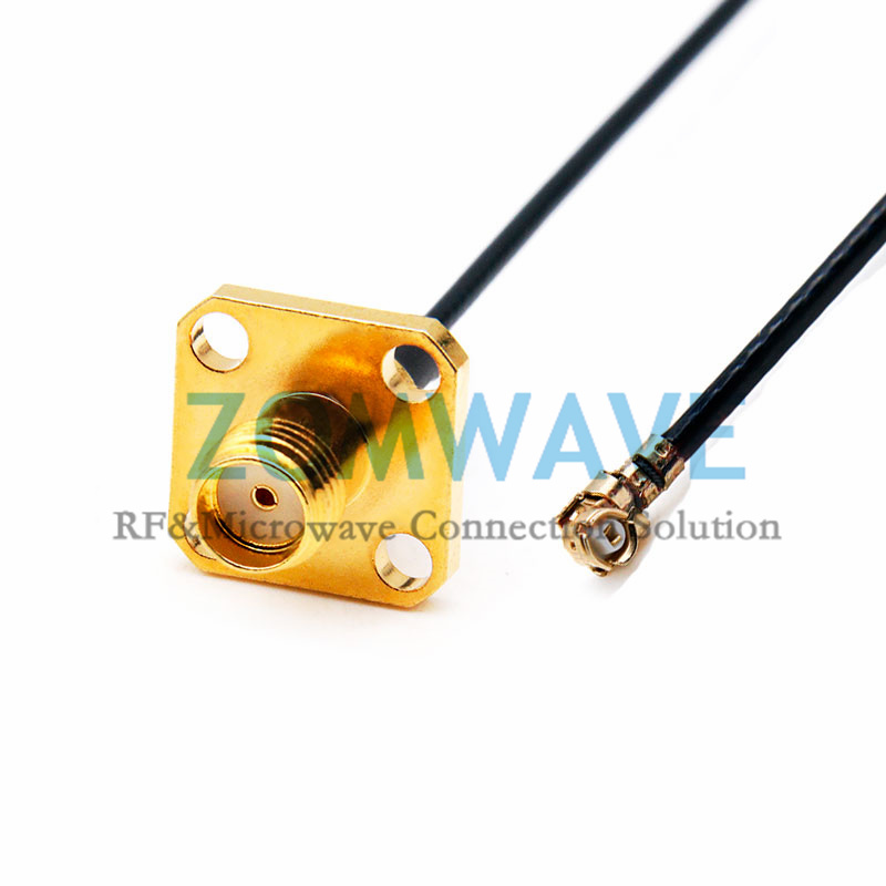 U.FL Plug Right Angle to SMA Female 4 hole Flange, RG1.37 Cable, 6GHz