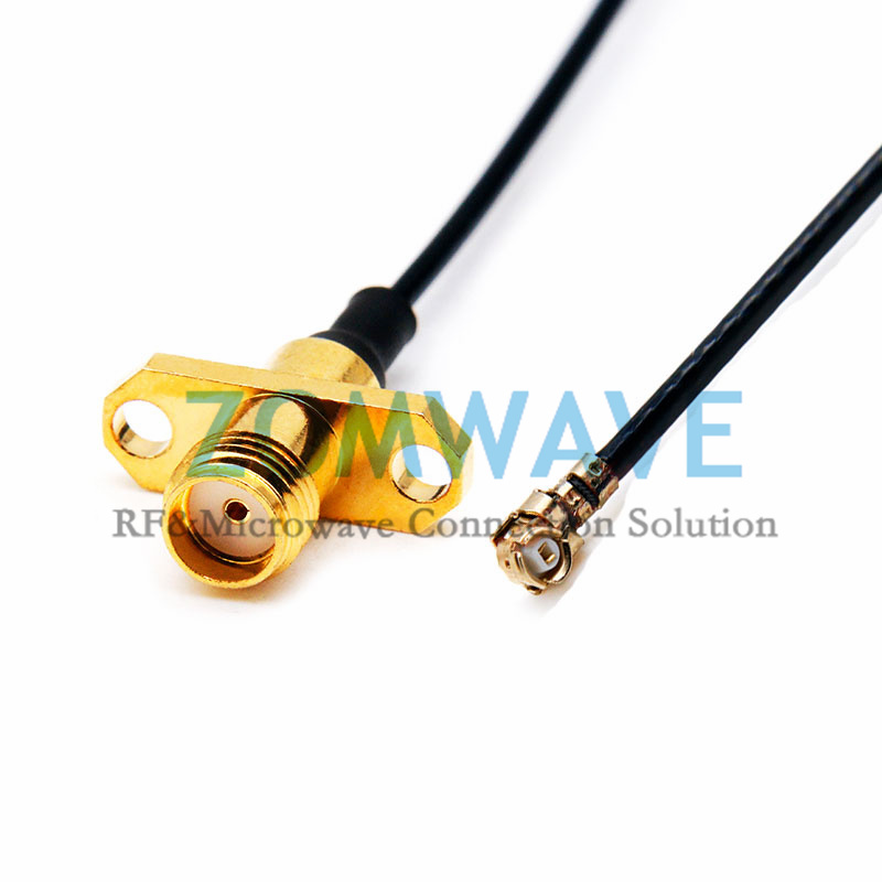 U.FL Plug Right Angle to SMA Female 2 hole Flange, RG1.37 Cable, 6GHz