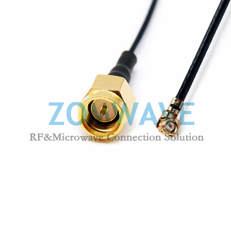 U.FL Plug Right Angle to SMA Male, RG1.37 Cable, 6GHz