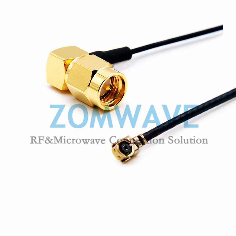 U.FL Plug Right Angle to SMA Male Right Angle, RG1.13 Cable, 6GHz