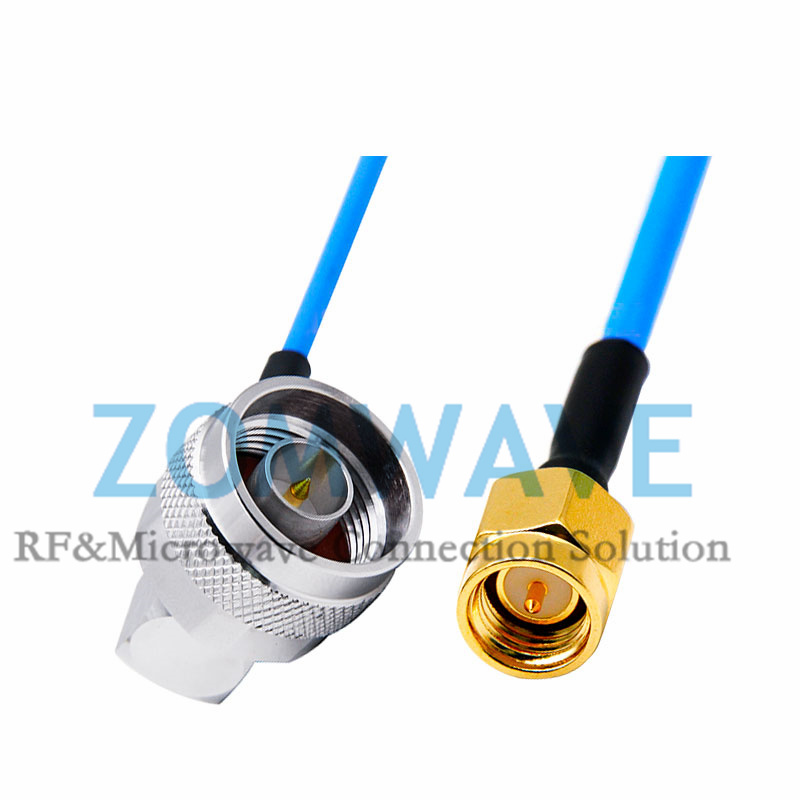 SMA Male to N Type Male Right Angle, Formable .086''_RG405 Cable, 6GHz