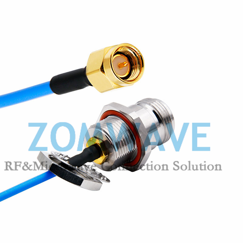 SMA Male to N Type Female Rear Mount, Formable .086''_RG405 Cable, 12GHz