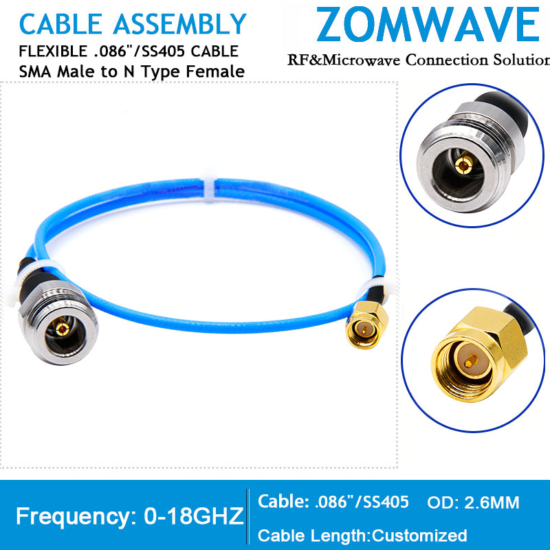 SMA Male to N Type Female, Flexible .086''_SS405 Cable, 18GHz