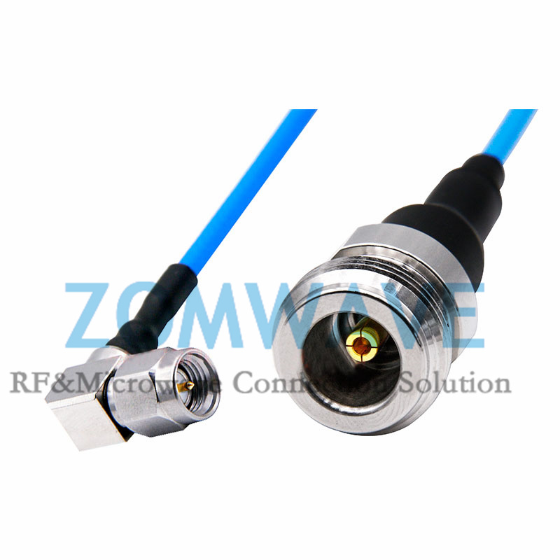 SMA Male Right Angle to N Type Female, Flexible .086''_SS405 Cable, 18GHz