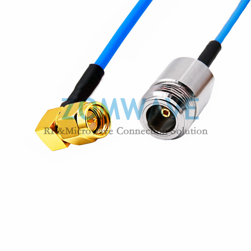 SMA Male Right Angle to N Type Female, Formable .086''_RG405 Cable, 6GHz