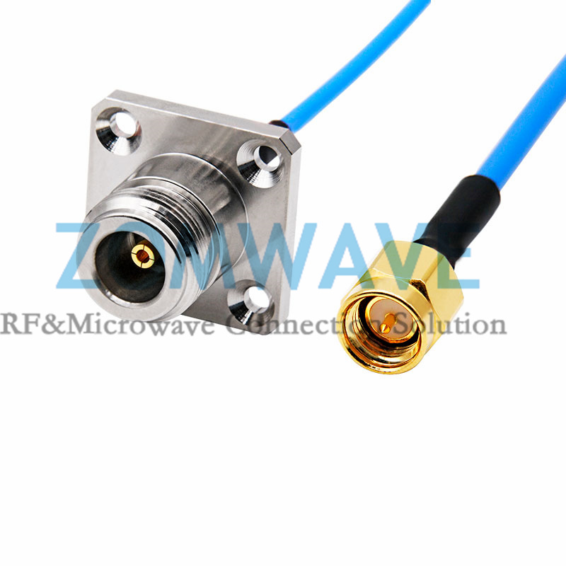 SMA Male to N Type Female 4 hole Flange, Flexible .086''_SS405 Cable, 18GHz