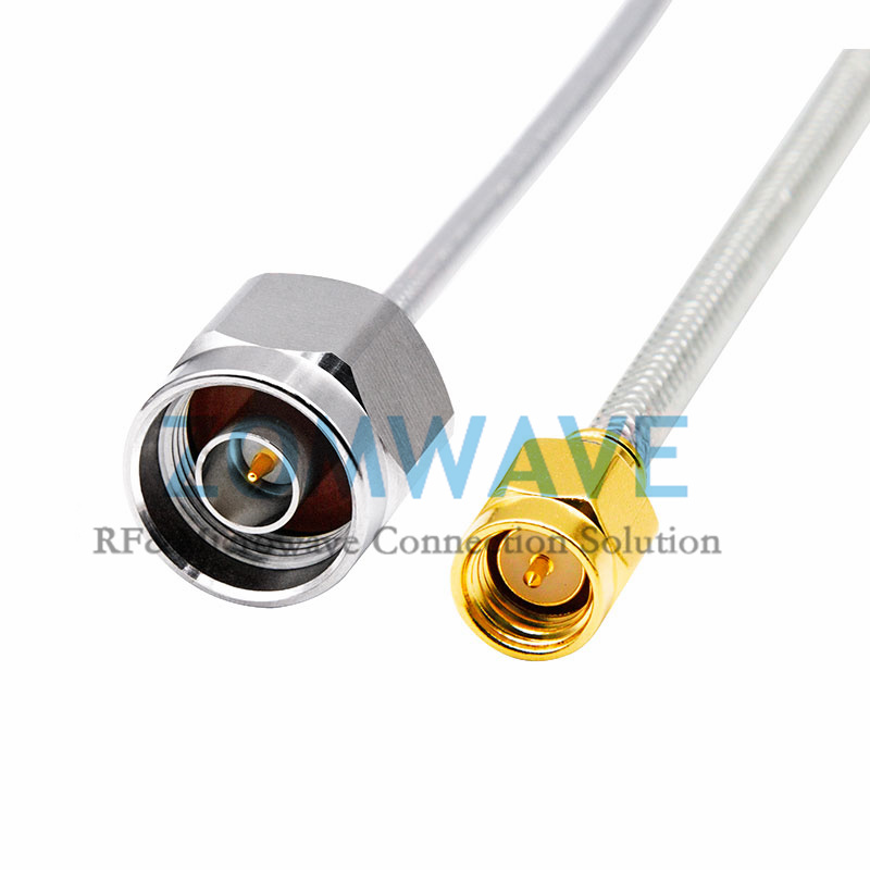 SMA Male to N Type Male, Formable .141''_RG402 Cable Without Jacket, 12GHz
