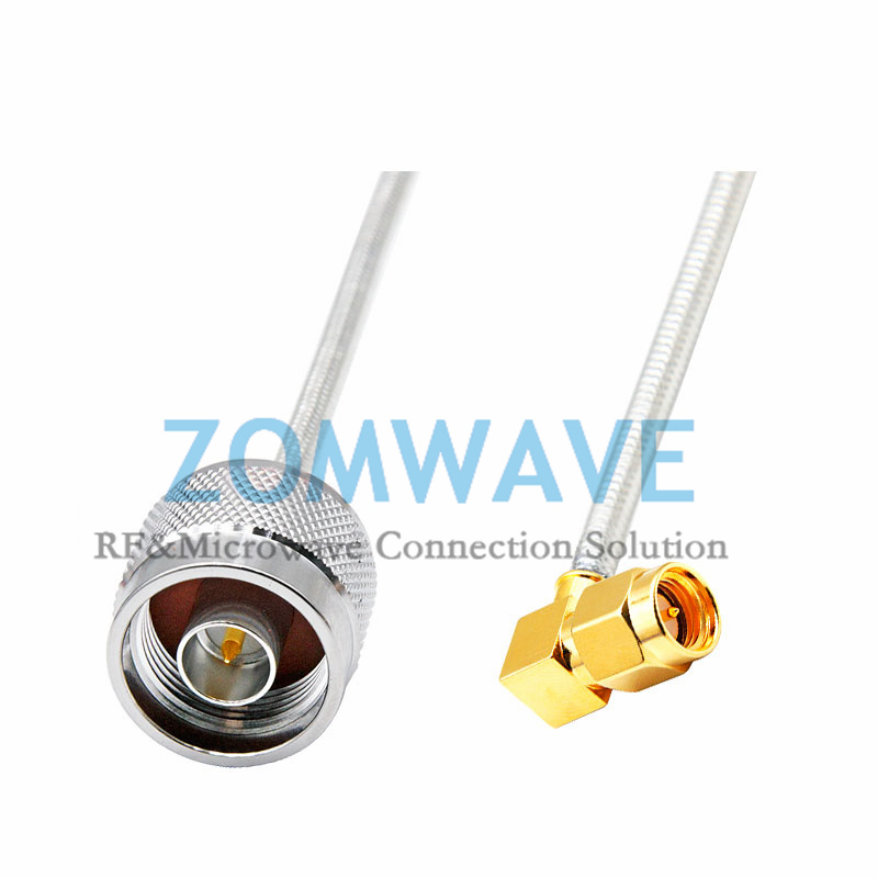 SMA Male Right Angle to N Type Male, Formable .141''_RG402 Cable Without Jacket,