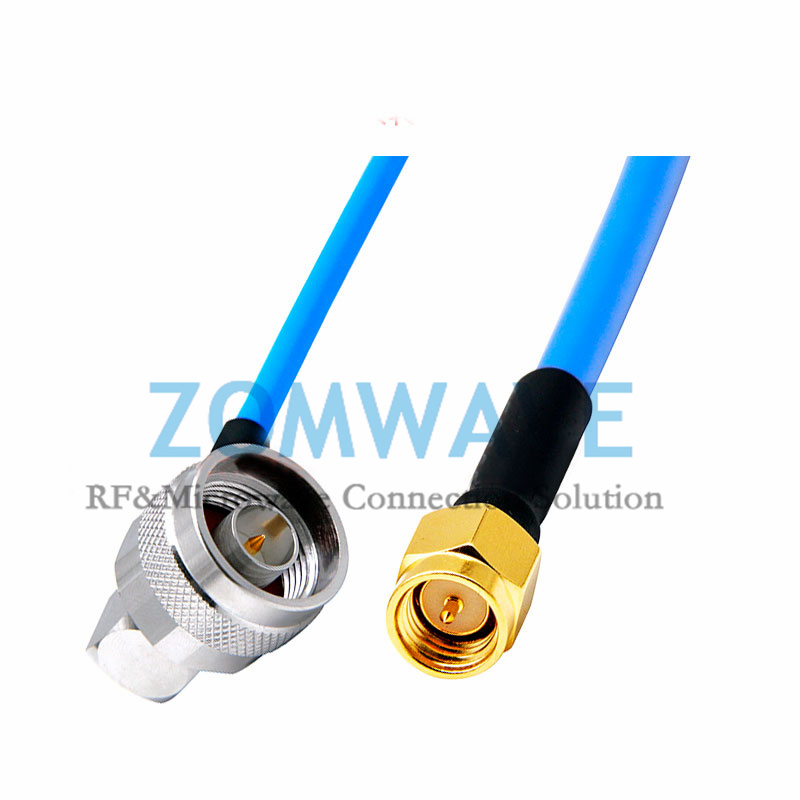 SMA Male to N Type Male Right Angle, Formable .141''_RG402 Cable, 6GHz