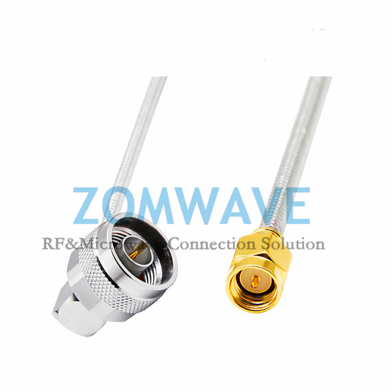 SMA Male to N Type Male RA Formable .141''_RG402 Cable Without Jacket, 6Ghz