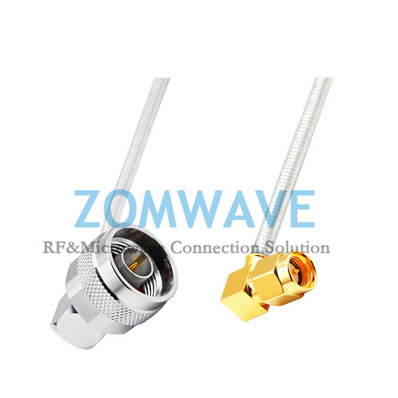 SMA Male RA to N Type Male RA, Formable .141''_RG402 Cable Without Jacket, 6GHz