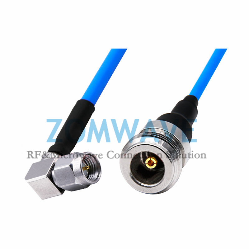 SMA Male Right Angle to N Type Female, Flexible .141''_SS402 Cable, 18GHz