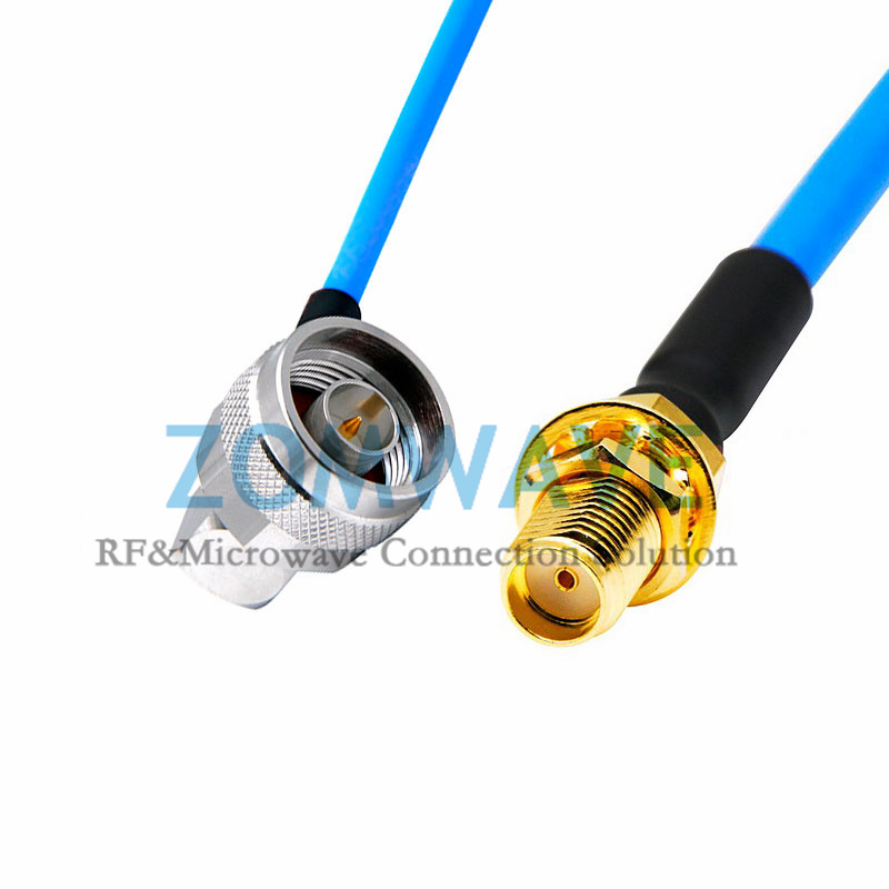 SMA Female Bulkhead to N Type Male Right Angle, Formable .141''_RG402 Cable, 6GH