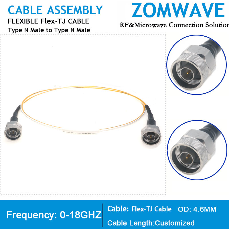 N Male to N Male Ultra Flexible Flex-TJ RF Test Cable, Low Loss Phase-Stable,18G