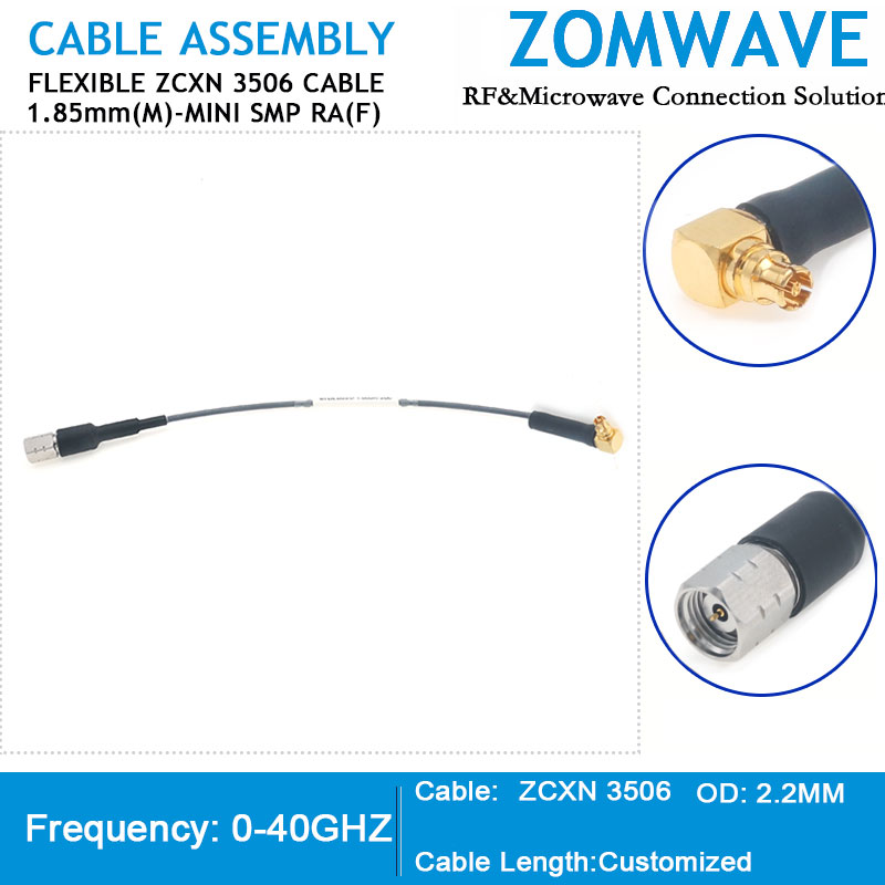 1.85mm Male to Mini SMP (SMPM/GPPO) Right Angle Female, ZCXN 3506 Cable, 40GHZ