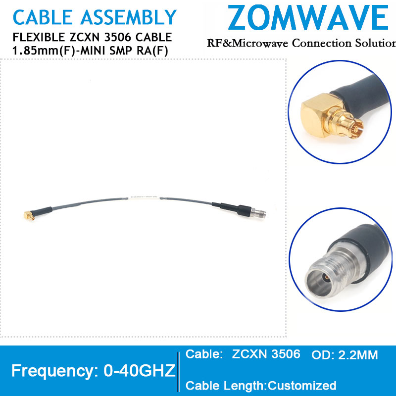 1.85mm Female to Mini SMP (SMPM/GPPO) Right Angle Female, ZCXN 3506 Cable, 40GHZ