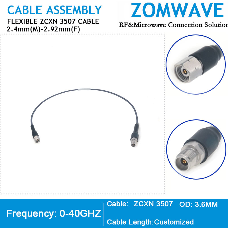 2.4mm Male to 2.92mm Female, Flexible ZCXN 3507 Cable, 40GHz