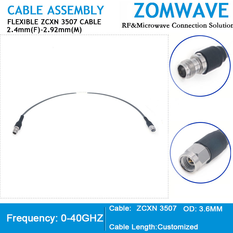 2.4mm Female to 2.92mm Male, Flexible ZCXN 3507 Cable, 40GHz