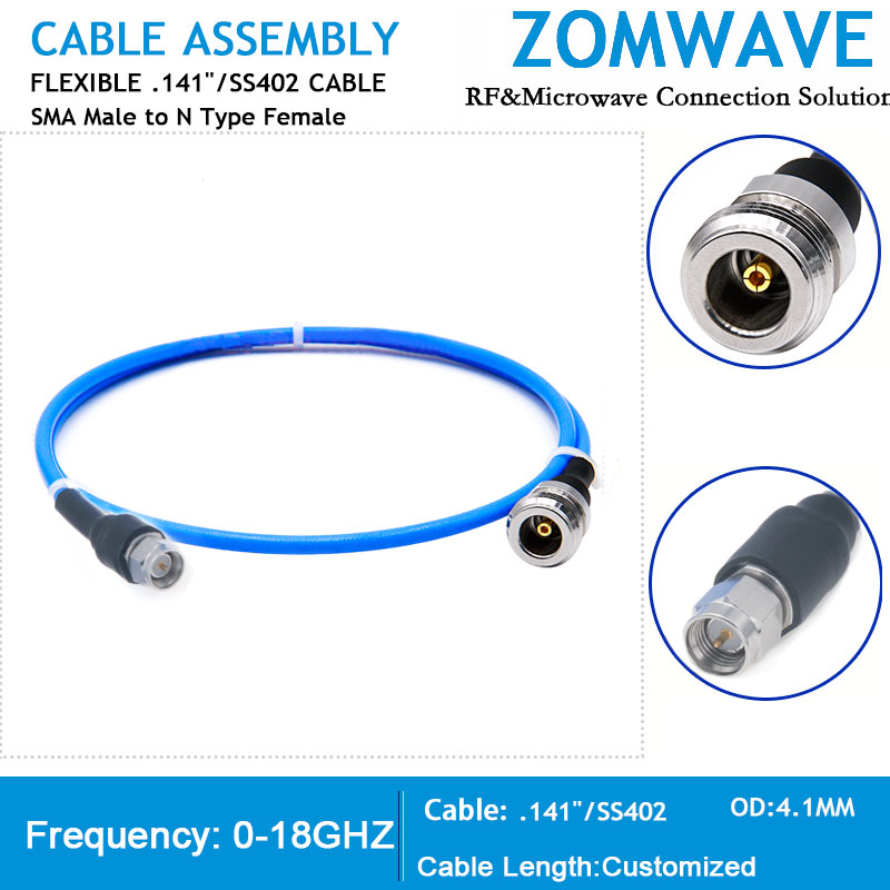 SMA Male to N Type Female, Flexible .141''_SS402 Cable, 18GHz