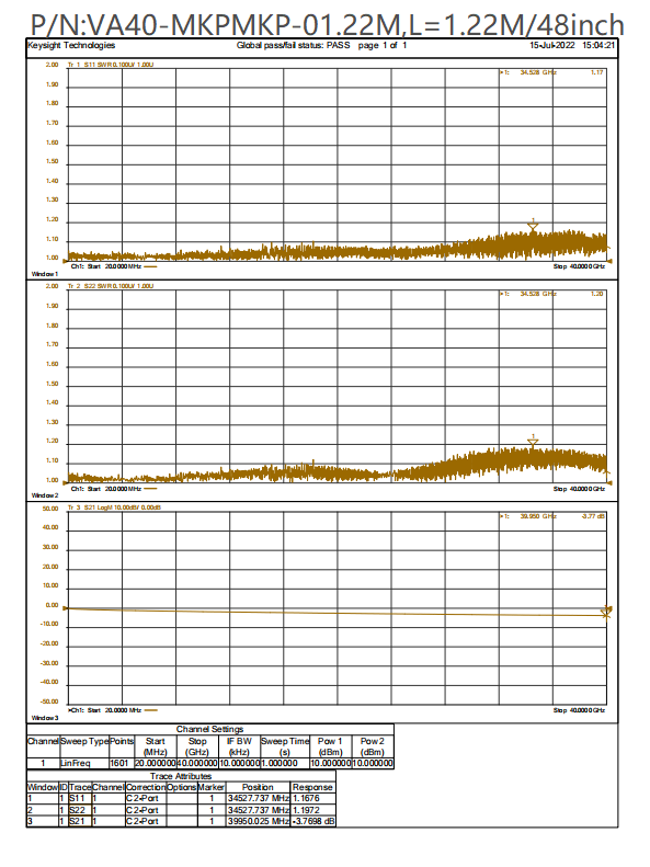 2.92mm Male to 2.92mm Male Mircrowave Test Cable, Low Loss Phase-Stable, 40GHz