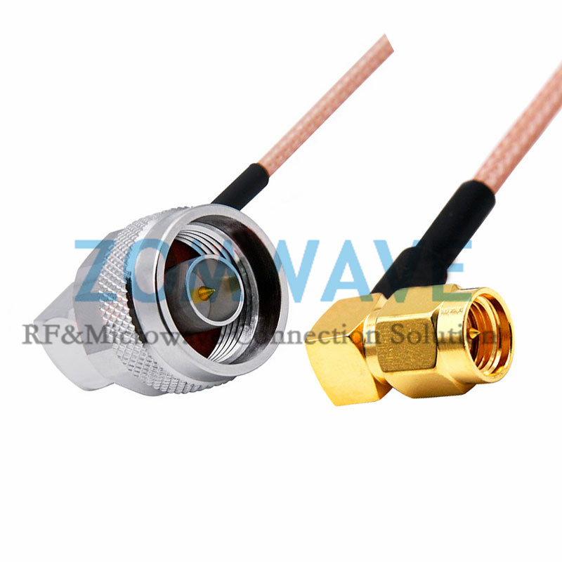SMA Male Right Angle to N Type Male Right Angle, RG316 Cable, 6GHz