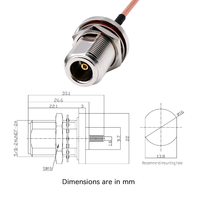 SMA Male to N Type Female Bulkhead, RG316 Cable, 6GHz