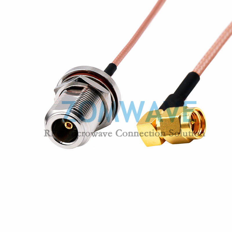 SMA Male Right Angle to N Type Female Bulkhead, RG316 Cable, 6GHz