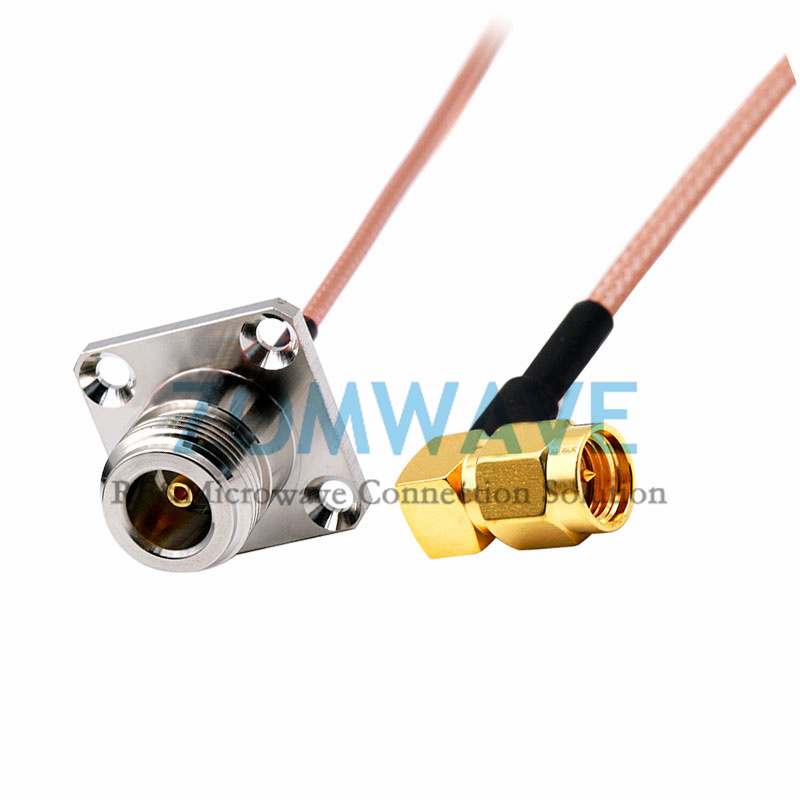 SMA Male Right Angle to N Type Female 4 hole Flange, RG316 Cable, 6GHz